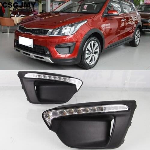 CSGJMY 1Pair Car 12V DRL Day Lights Lamp For Russia KIA RIO X-Line 2018 2019 foglamp Auto Driving Daytime Running Lights Car DRL