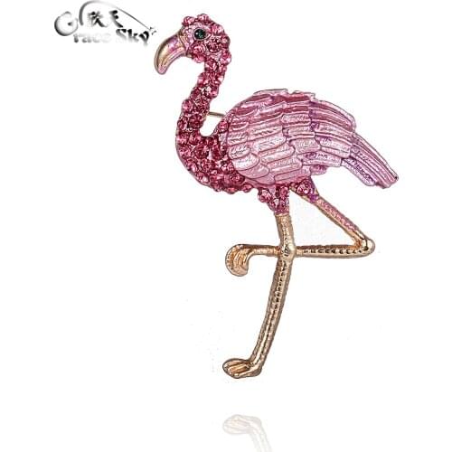 2018 Fashion Jewelry Pink Enamel Pin Metal Crystal Flamingo Brooch Broche Vintage Animal Large Rhinestone Brooches For Women