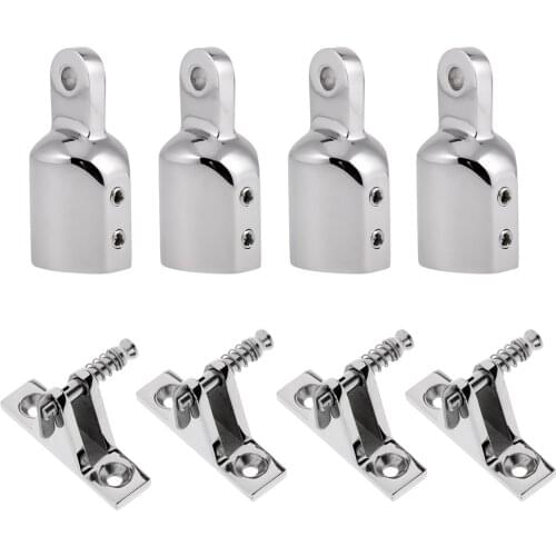 4x Marine Boat Deck Hinge Mount with 4Pcs 1 inch (25mm) Eye End Cap Bimini Top Fitting