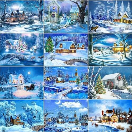 5D DIY Diamond Painting Winter House Christmas Diamond Embroidery Winter Scenery Full Square Cross Stitch Mosaic Home Decoration
