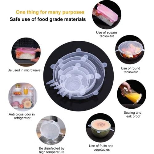 6 Pcs/Set Food Silicone Cover Cap Universal Silicone Lids Reusable Flexible Stretch Lids Kitchen Accessories for Cookware Bowl