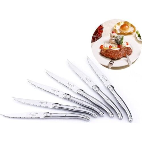 9" Dinner Knives Laguiole Stainless Steel Steak Knife set Silver Dinnerware Restaurant Western Cutlery Serrated Blade Tableware