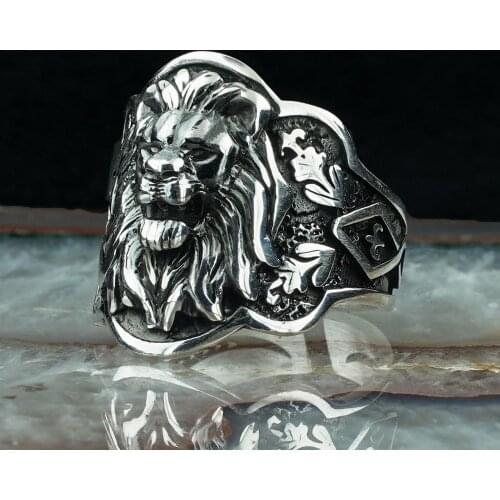925 sterling Silver Lion Pattern Men 'S Thumb Thumb Ring in Traditional ring