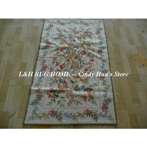Free shipping 10K 3'x5' handmade needlepoint woolen rugs floral&bird design handmade classical red field home decoration