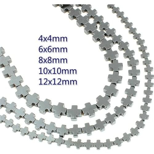 Natural Stone Hematite Cross Loose Beads 4-12mm Black Cross Beads For Jewellery DIY Bracelet Necklace Ornaments (15 Inch)