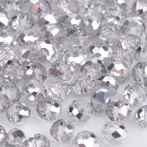 Loose Faceted 6mm Half Clear With Silver Rondelle glass crystal Beads Findings for Jewelry marking DIY necklace&Bracelet