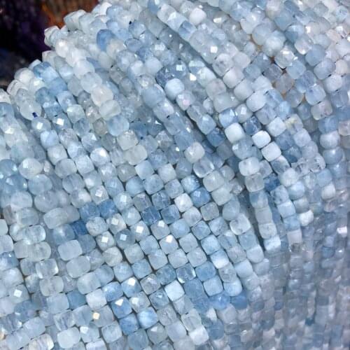 New Fashion Natural Stone Beads Square Aquamarines Beads 4x4mm Loose Beads for Jewelry Making Necklace DIY Bracele