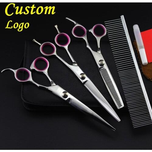 Custom logo 440c 4 kit 7 '' pet grooming hair scissors cutting shears dog grooming thinning barber tools hairdressing scissors