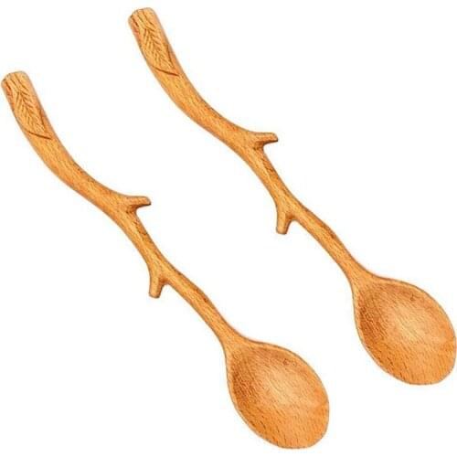 New Wooden Twig Shaped Spoon,Long Handle Spoon Japanese Style Wood Soup Spoon Kitchen Utensil for Soup Cooking Stirrer