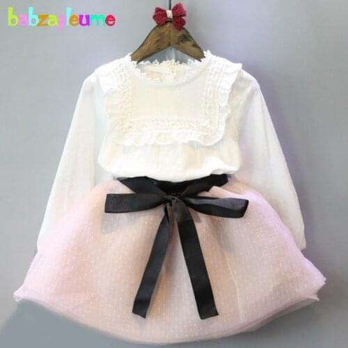 Spring Autumn Kids Girls Outfits Bow Waistband Toddler Girl Boutique Clothing Tops+Skirts 2pcs Baby Suit Children Clothes BC1317