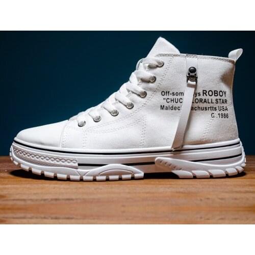 Thick-soled High-top Canvas Shoes Students All-match Korean Version mens 2021 New Harajuku Style Flat Bottom Shoes mens Sneakers