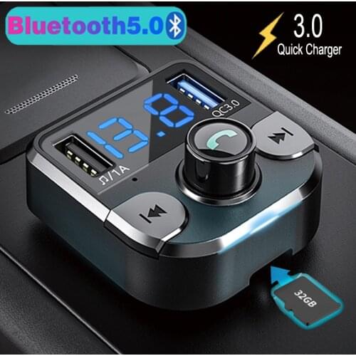 JINSERTA Car Bluetooth 5.0 FM Transmitter Dual USB QC3.0 Charger Mp3 Player Support U Disk / TF Card Music Play Voltage Detectio