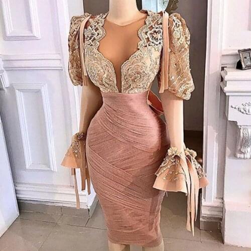 Short prom dresses 2021 sheer crew neckline long sleeve pleats homecoming dresses cocktail dresses
