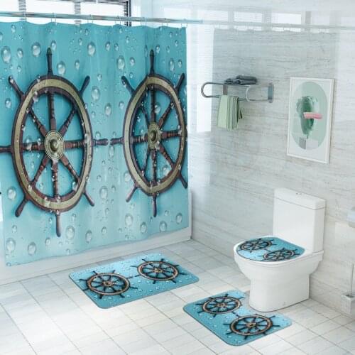 Simple Style Bathroom Carpet Rug Bath Mat and Shower Curtain Set Toilet Seat Cover Non-Slip Floor Mat Home Decor Toilet Mat Set