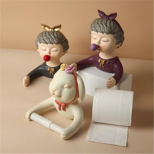 Creative Cute Girl Toilet Paper Towel Holder Punch-free Bath Organizer Nordic Hanging Tissue Box Roll Paper Holder Home Goods