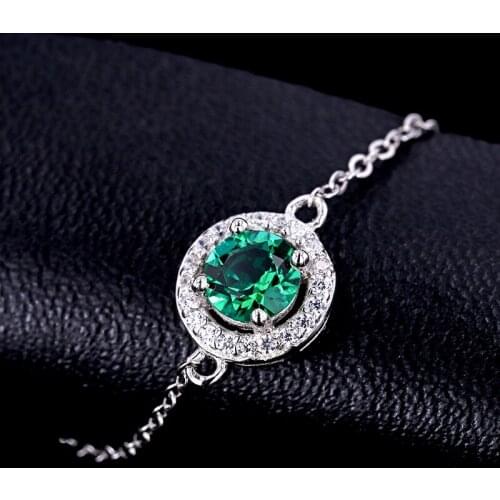 Silver 925 Plated 18K Gold 5mm Round Emerald Bracelet Jewelry Charm Solitaire Stone for Girl & Woman Anniversary Concise Gift
