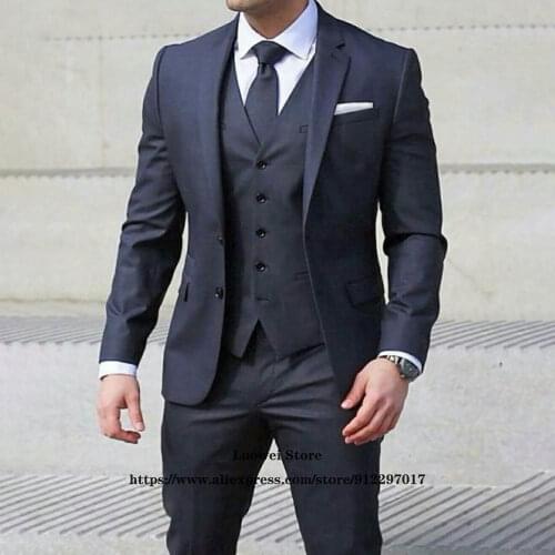 Mens Slim Suits Classic Formal Office Business 3 Piece Sets Male Casual Wedding Groom Blazer Terno Masculino (Jacket+Vest+Pants)