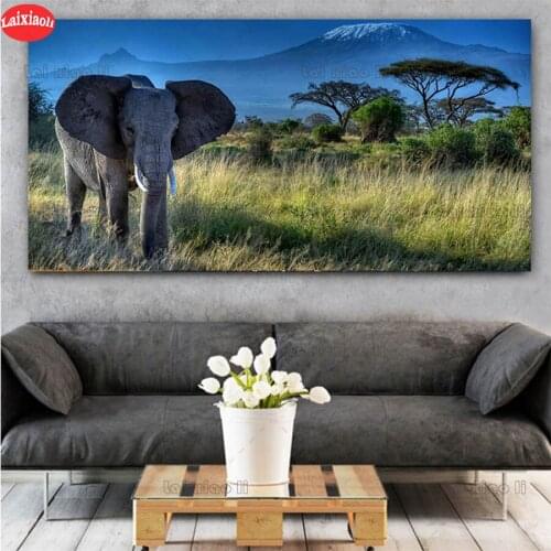 DIY round square diamond Elephant Animal Mount Kilimanjaro Landscape embroidery pattern cross stitch kits 5d diamond painting
