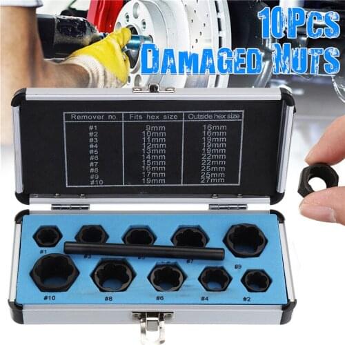 11Pcs/Set 9-19mm Damaged Bolts Nuts Screws Remover Extractor Removal Tools Set Threading Tool Kit Car Hub Multipurpose Screws