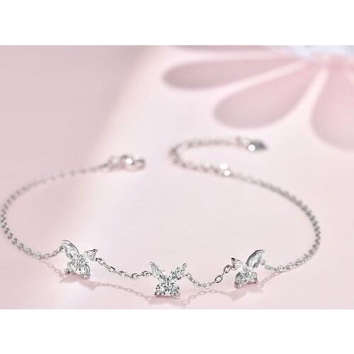 2021 New Korean 925 Sterling Silver Crystal Butterfly Charm Bracelet &Bangle For Women Wedding Jewelry sl163