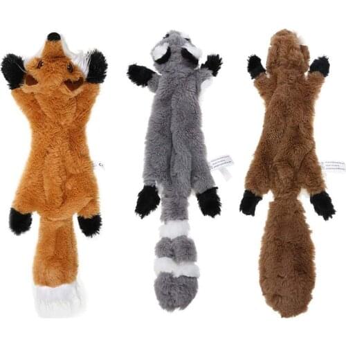 Dog Plush Toys with Squeakers Durable Stuffingless Plush Squeaky Dog Chew Toy Fox Raccoon Squirrel Crinkle Animal Toys for Pets