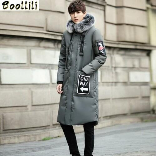 Boollili Down Jacket Men Winter Long Casual Thicken Slim Korean Real Fur Collar Mens Jackets Coat for Men Abrigo Hombre