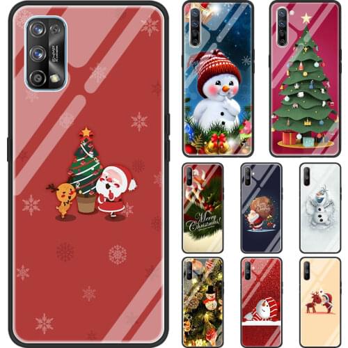Christmas Santa Reindeer Tree Cell Glass Phone Case for Realme 7 6 5 Pro C3 XT 7i for Oppo A9 2020 A52 Find X2 Lite Cover Shell