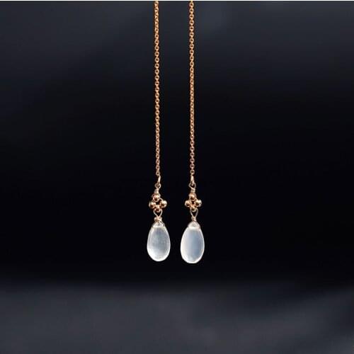 DMBS207 14K Gold Injection Grey Moonstone Long Earrings Female Simple Hand Send Girlfriend Earrings
