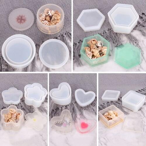 Hexagon Storage Box Silicone Mould With Lid Plum Heart Shape Round Square Shape Design Epoxy Resin Cement Plaster Mold