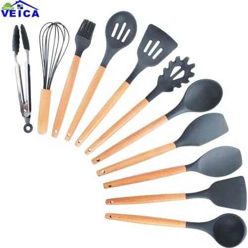 3 Color Silicone Kitchen Tools Cooking Sets Soup Spoon Spatula Non-stick Shovel Utensils Baking Special Heat-resistant