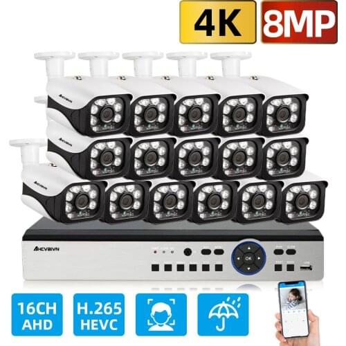 8MP H.265 16CH AHD DVR Video Surveillance System IR-CUT Indoor Outdoor Waterproof 4K CCTV Camera P2P Security Surveillance Set