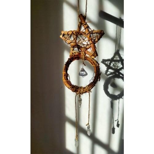 Witches Bells Occult Pentagram Natural Quartz Suncatcher Windows Hanging Home Protection Home Decor Wiccan Gift