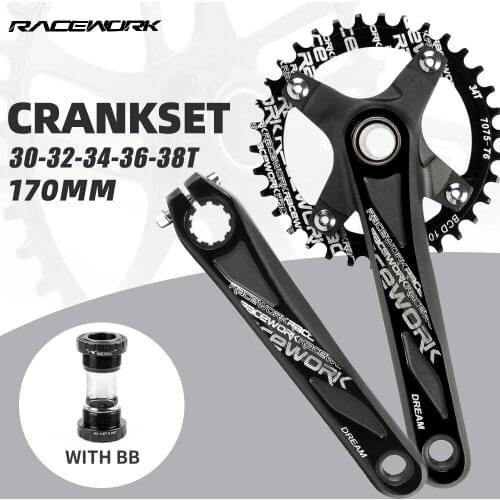 Bicycle Crankset Chainwheel 104BCD MTB Bike Crankset Aluminum Alloy With Bottom 170mm crank black 32T 34T 36T 38T plate