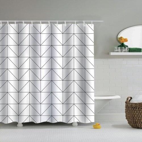Dafield Geometric Shower Curtain Pattern White Ombre Blue Decoration Waterproof Mildew Resistant With Hooks