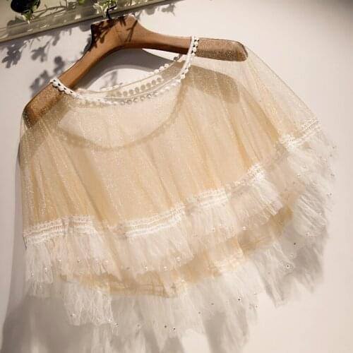 Womens Spring Summer Mesh Patchwork Pashmina Female Summer Sunscreen Lace Shawl Cloak R2008