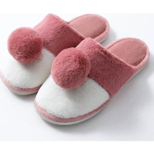 Women Home Slippers Autumn Winter Warm Furry Plush Shoes Indoor Bedroom Light Couple Solid Cute Comfortable Soft Slipper