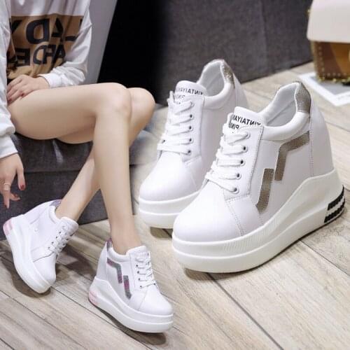 Inner increase womens sports shoes spring and autumn new wild thick-soled super high-heel color matching casual shoes fashion