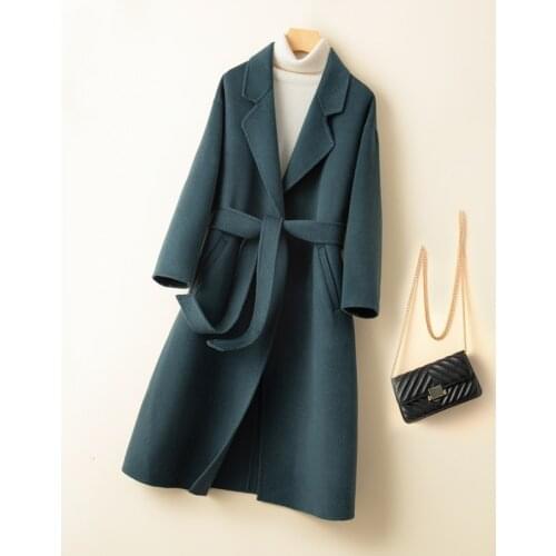 100% Wool Coat Womens Clothing Double-sided Woolen Jackets Famale Long Overcoat Belt Womans Outerwear Sobretudo Feminino SQQ227