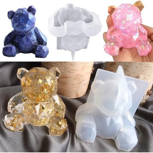 1pcs crystal epoxy epoxy 3D geometric bear mold mirror silicone mold resin DIY car decoration
