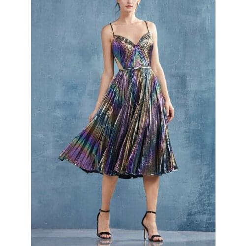 2021 Best Quality Fashion Design Dress Sparkly Spaghetti Strap Summer Sexy Midi Dress Vestidos