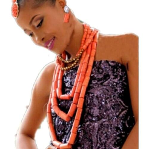 4ujewelry Edo Bridal Jewelry Sets & More 5 Standards African Coral beads Jewelry Sets For Women Earrings Bracelet and Necklace