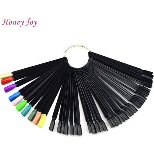 50pcs Pro Black False Nail Board Tips Fan Stick for Nail Art Decoration Polish UV Gel Design Drawing Display Foldable Tools