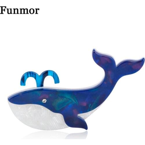 FUNMOR Acrylic Water Jet Whale Brooch Corsage Abalone Shell Animal Brooches For Kids Handmade Women Party Big Badge Pins Jewelry