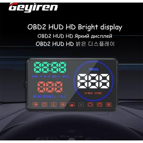 GEYIREN HUD M9 Car Display 5.5 Inch Windscreen Projector OBD2 Dash Cam Data Display Tools Speed RPM Security Alarm Fuel