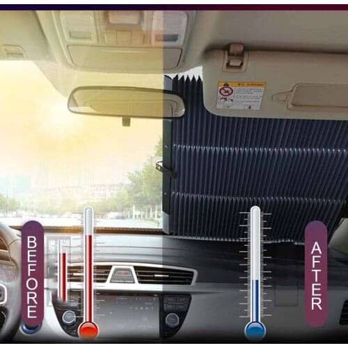 Car Front Sun Visor Sunscreen Automatic Retractable Car Sun Visor Front Windshield Cool Down and Prevent Direct Sunlight Anti-UV