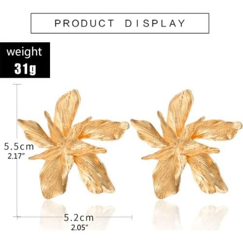 Big Golden Flower Dangle Drop Earrings Oversize Floral Statement Pendant Earring 6XDA