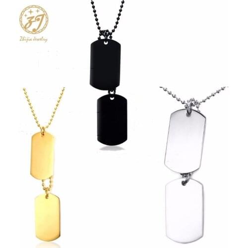 Zhijia Fashion Simple Stainless Steel Double Dog Tag Necklace Pendant ID Steel/Black/Gold Color Men/Woman Jewelry Chain