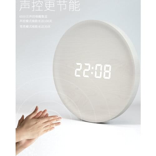 LED Clock Wall Watch Digital Modern Nordic Living Room Wooden USB Silent Seat Clock Sound Controlled Montre Murale Gift SC483