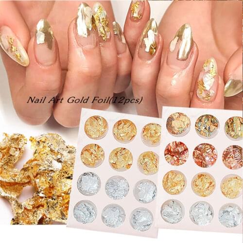 Gold Silver Irregular Copper Nail Foil Paper Sequins Aluminum Sticker Gel Polish Glitter Powder DIY Nail Art Decoration Manicure