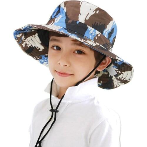 Outdoor Childrens Camouflage Big Hat UPF50 + UV Ray Sun - Proof Sun Hat Bucket Big Brim Hat For Boys Kids Fishing Cap